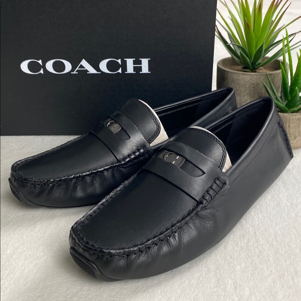 Coach C Coin Leather Driver Loafer Shoes | Black